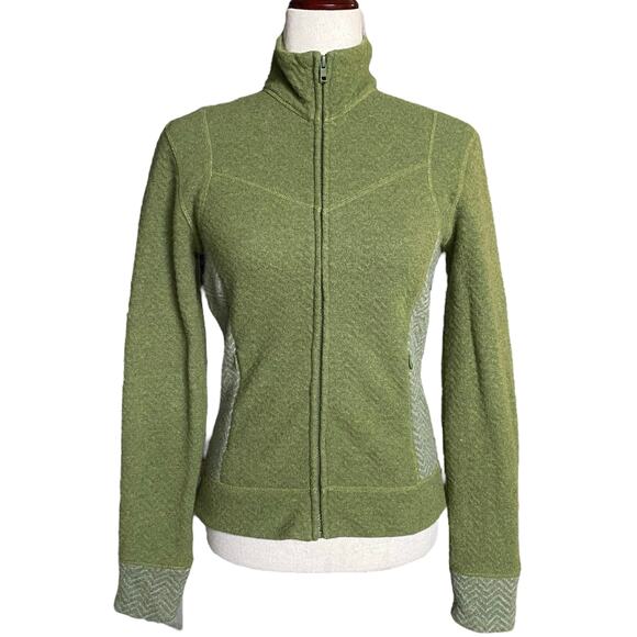 Prana Wool Blend Full Zip Mock Neck Sweater Jacket Womens XS Green Pockets - Picture 1 of 14